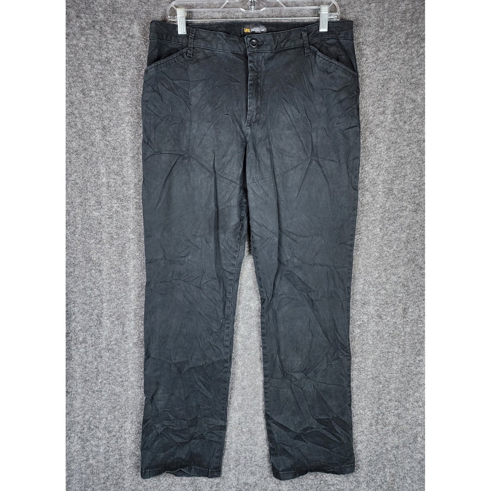 Lee Pants Women 14 Relaxed Fit Straight Leg Black Mid Rise EUC